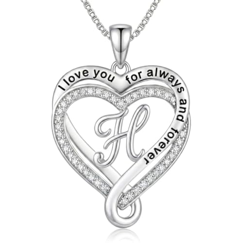 Heart Initial Necklace for Women Double Heart Letters Necklaces - color: H