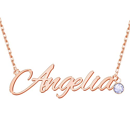Custom Name Necklace Personalized, 18K Gold Plated Customized Nameplate Necklace Dainty Jewelry Gift for Women, Bridesmaid - color: Number-Name Necklace with Birthstone