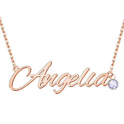 Custom Name Necklace Personalized, 18K Gold Plated Customized Nameplate Necklace Dainty Jewelry Gift for Women, Bridesmaid - color: Number-Name Necklace with Birthstone