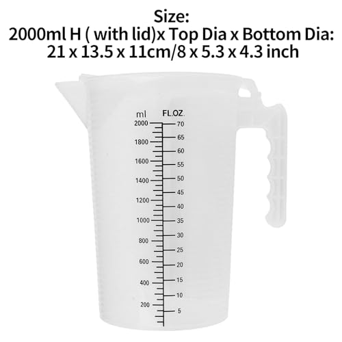 dPois Plastic Measuring Cup Thick Graduated Liquid and Dry Container Measuring with Handle Spout and Lid for Laboratory Kitchen Baking Transparent 2000ml - size: 2000ml