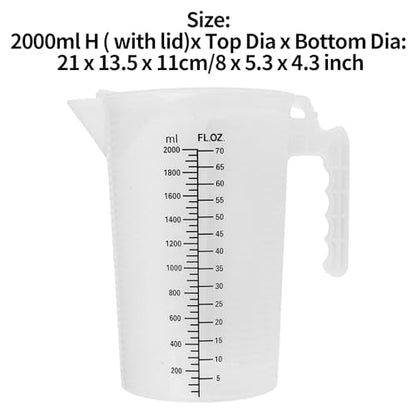 dPois Plastic Measuring Cup Thick Graduated Liquid and Dry Container Measuring with Handle Spout and Lid for Laboratory Kitchen Baking Transparent 2000ml - size: 2000ml