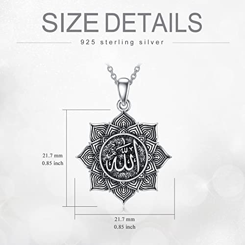 Allah Necklace 925 Sterling Silver Lotus Allah Pendant Arabic Muslim Jewelry for Women Men - style: Style-5