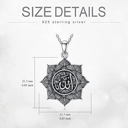 Allah Necklace 925 Sterling Silver Lotus Allah Pendant Arabic Muslim Jewelry for Women Men - style: Style-5
