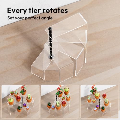 NIUBEE Acrylic Risers Display Stands, 6 Tier Rotating Clear Display Risers for Miniature, Mini Funko Pop, Amiibo, Figures,Jewelry, Perfume, Dessert