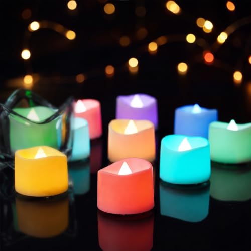 Homemory 50-Pack 7-Color Changing Flameless Tea Light Candles, 200+ Hours - color: 7 Color Changing Glow – White Body, size: Pack of 50