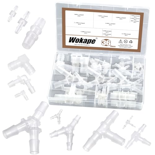 36Pcs Plastic Hose Barb Fitting Kit, 3/32" 5/32" 7/32" 1/16" 3/16" 5/16" 7/16" 9/16" 3/8" 1/4" 1/2" Stright/L/T/Y-Shaped Reducer fittings Pipe Connectors Aquarium Union Joint Splicer Adapter - style: Style 2