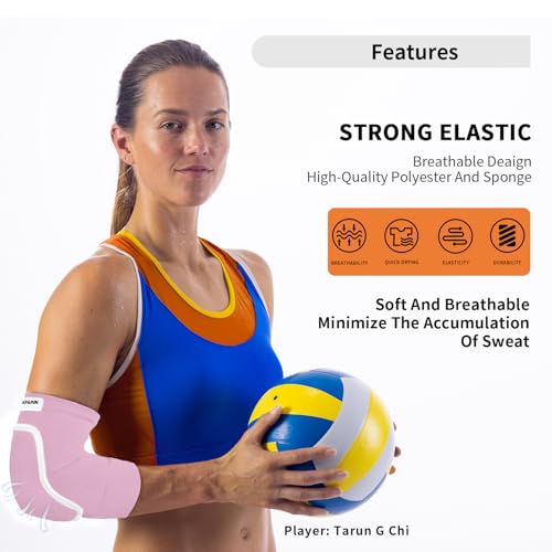 Volleyball Elbow Pads Youth 2XS-XL - Kids Teens Elbow Protector with Thicken Sponge Breathable Padding - color: Pink, size: Medium