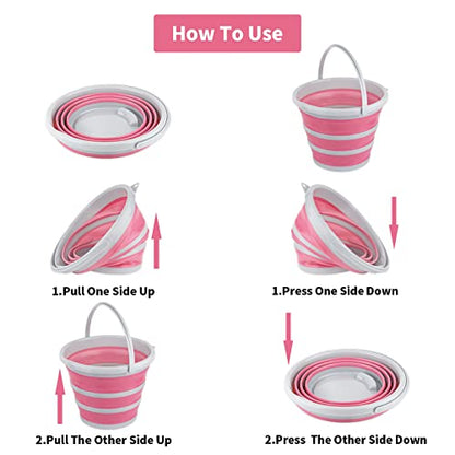 Collapsible Bucket 10L 2.6 Gallon Cleaning Bucket Mop Bucket Folding Foldable Portable Small Plastic Water Supplies for Outdoor Garden Camping Fishing Car Wash Space Saving Pink - color: Gray + Pink