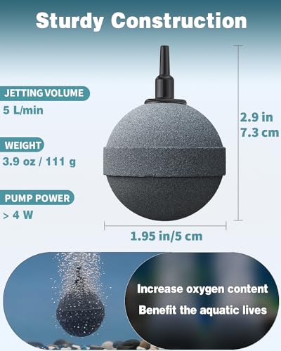 Pawfly Air Stone 2 Inch, Aquarium Air Stone Ball Bubbler Airstone Oxygen Diffuser for Pump Fish Tank Buckets Small Pond and DWC System, 4 Pack - color: 4 Pack(Grey)