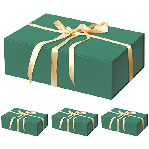 HavrePac 4 Pack Large Gift Boxes 13.8x9x4.3 Inches Luxury Gift Boxes with Lids,Magnetic Closure Gift Box for Present Packaging Box for Mother's Day, Birthdays, Party,Weddings - color: Green, size: 1 count (Pack of 4)