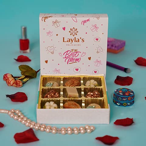 Layla’s Delicacies Mediterranean Treats Gift Box for Mother's Day - Handmade Healthy Mixed Nutty Flavors Pastries - Halal, Vegetarian, Gluten Free - 9 Bite-Size Treats - color: Mother's Day Gift Box, size: 9 Count (Pack of 1)