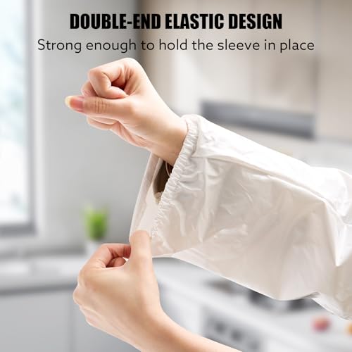 Yzurbu 2 Pairs Arm Sleeves Covers, Soft Waterproof Oil-proof Sleeves Protector for Arm with Elastic on Cuffs - color: White - 2 Pairs