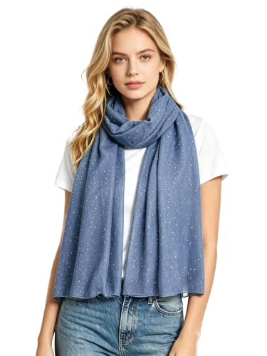 Lina & Lily Solid Shimmer Sparkle Glitters Sheer Maxi Shawl Scarf Hijab Lightweight - color: #38 Denim Blue
