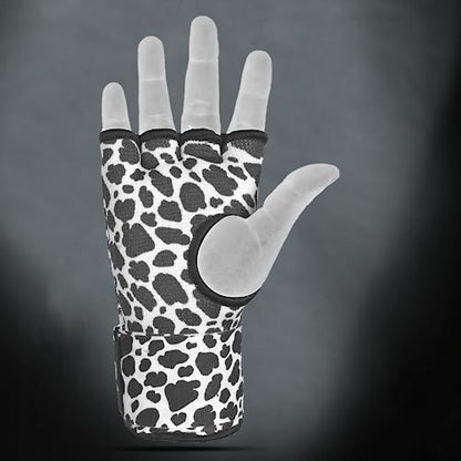 DEFY Padded Inner Gloves Quick 75cm Long Strap – Inner Boxing Gloves Gel Padded Knuckle Protection – Elasticated Boxing Hand Wraps for MMA Muay Thai Kickboxing Martial Arts Pair - color: Leopard Spots, size: Small