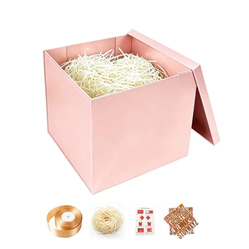 PACKGILO Pink Gift Box with Lid 10x10x8 Inches Birthday Box - color: 10X10X8Inch-Pink-Pack of 1