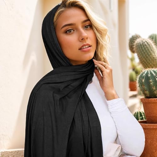 Jersey Hijab for Women, Soft Breathable Modal Hijab, 67x28 Inch Long Black Hijab, Fashion Muslim Hijab Scarf for Women Black Hijab Hijab Scarf Jersey Hijab for Women - color: Black
