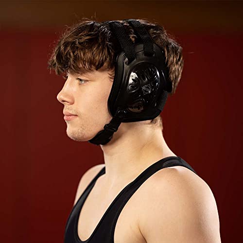 Matman Triforce Adult Wrestling Headgear – Men & Women’s Lightweight & Ergonomic Ear Guards for Wrestling, BJJ & MMA - color: Black