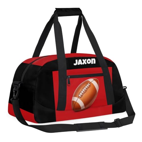 Personalized Boys Football Bag, American Football Bag, Black Red | Personalized Named Practice Travel Overnight Training Bag - color: Color 22