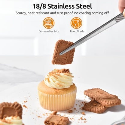 U-Taste 10" Kitchen Cooking Tweezer Set: 18/8 Stainless Steel Food-Grade Metal Food Tong, Seamless-Welding, Flexible and Non-Slip for Pasta Salad Meat Serving, Baking, Frying (Round & Pointed Tip) - size: 10in (round+pointed tip)