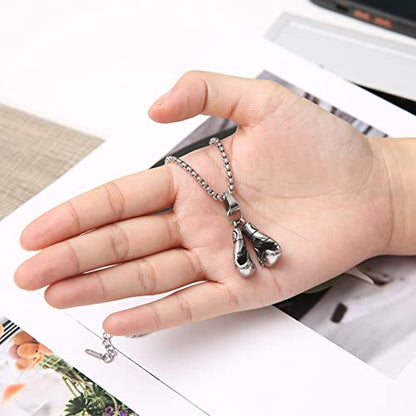HZMAN Men Women Punk Stainless Steel Boxing Glove Chain Pendant Necklace - color: Silver（Two boxing gloves set）