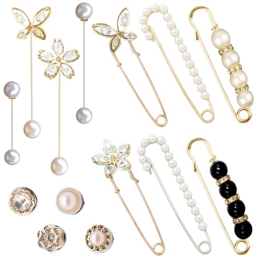 14 Pieces Brooch Safety Pins Pearl Brooch Button Pin Pant Waist Tightener Pins for Clothes Sweater Shawl Collar Dress Cardigan Shirt Jeans Accessories for Women Girls - size: Chic