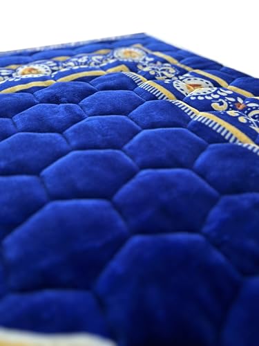 Prayer Rug Muslim Mat Islamic - Padded Very Thick Prayer Rug Sajadah for Men Women with Islam Prayer Beads for Eid Travel Ramadan, Soft and Luxury (Royal Blue) - color: Royal Blue