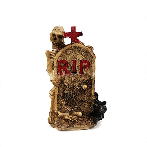 Skull Aquarium Betta Fish Tank Gravestone Death Halloween Decorations Statues Figurine Sculpture Reptile Turtle Lizard Tanks Terrarium Devil RIP Décor Ornament Pet - color: Death Gravestone
