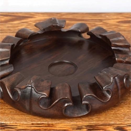 LUNIZ Vase Bonsai Solid Wood Round Solid Base Vase Fish Tank Crafts Buddha Statue Ceramic Incense Burner Solid Wood Bottom Pad Display Stand Base