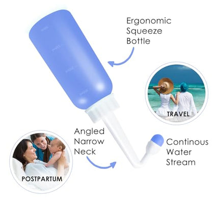 Peri Bottle Postpartum, RUFCRIL 350ml Perineal Wash Bottle, Upside Down Portable Bidet with Carry Bag, Boilable TPE & Dual Leak-Proof Rings, for Perineal Recovery, Hemorrhoid Relief, Hospital Bag - color: Blue