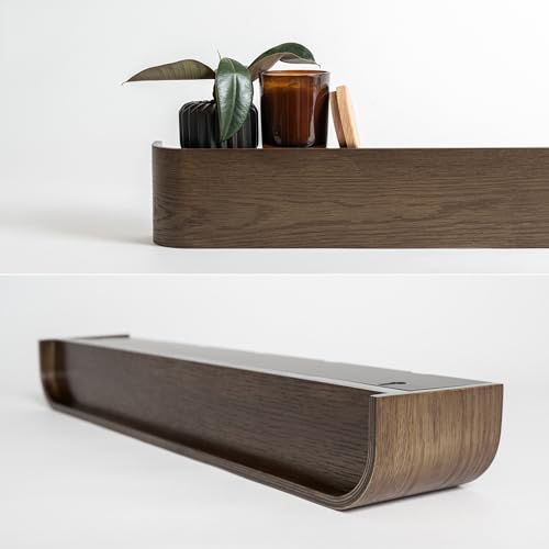 Kazai. Wall-Mounted Coat Rack 'Toke' - Modern Design Coat Rack with Hidden Wall Hooks - Solid Wood Veneer Panel Coat Hanger - Oak, Dark - color: Oak, Dark, size: 8 Hooks
