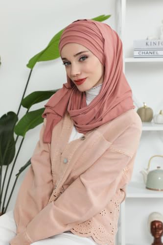 Aisha's Design Instant Hijab Scarves for Women, 95% Cotton Pretied Bonnet Turban Easy to Wear Cotton Headscarf - color: Cappuccino