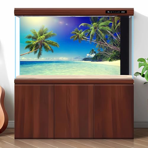 Tropical Paradise Beach Fish Tank Background Ocean Island Seashore Aquarium Background Sandbeach Seascape Terrarium Backgrounds Blue Sky Seacoast Ocean Sea Waves Reptile Tank Backgrounds 24x12in - color: Light Aqua, size: 24(W)x12(H)inches/ 60(W)*30cm(H)