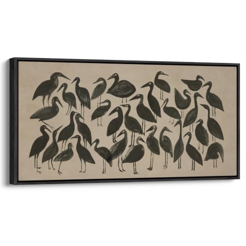 wall26 Extra Large Framed Wall Art Canvas Print - Vintage Black Birds Animal - Contemporary Artwork for Living Room Bedroom Office - 60"x30" Black - color: A10-2608-M27, size: 60"L x 30"W, style: Black Frame