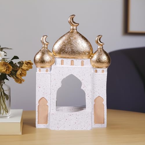 Decorative Mosque Sculpture with Gold Domes, White and Gold, 8.27 x 5.71 x 2.76 inches - size: 5.71*2.76*8.27in