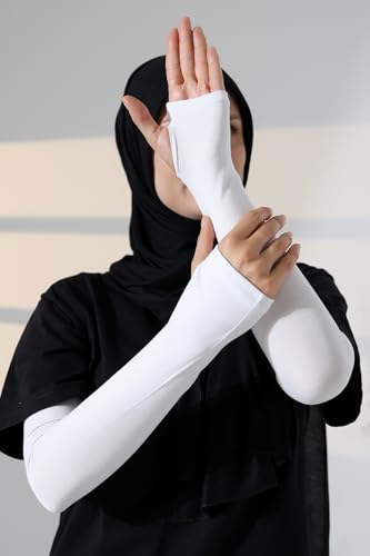 ihvan online, Hijab Sleeves for Women, Muslim Arm Sleeve for Prayer, Women's Soft Stretchy Modest Sleeves to Cover Arms - color: White-model 2