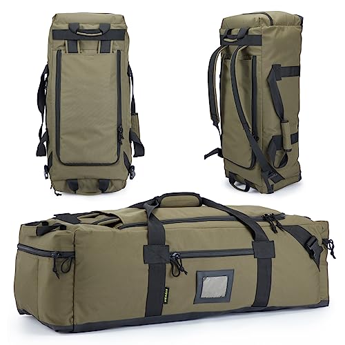 105l Large Duffel Bag For Travel, Gym & Sports - Water Repellent Polyester, Hidden Straps, Shoe Compartment - Perfect Luggage Duffle Bag Or Backpack For Men & Women - color: Army Green, size: L