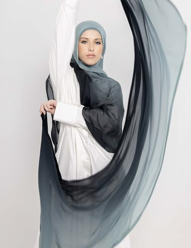 Txmout Ombre Modal Hijab Scarf for Women Muslim, Soft Lightweight Headscarf - color: Turquoise - Navy