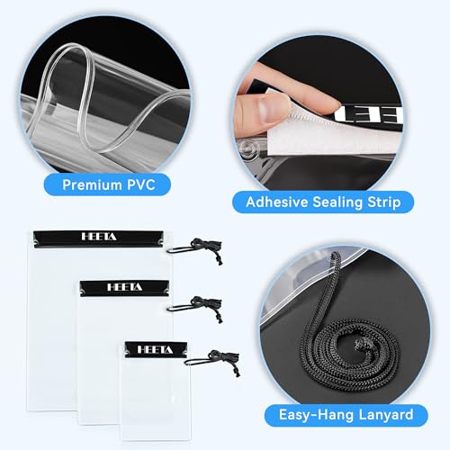 HEETA 5-Pack Clear Waterproof Dry Bag Pouch Document Holder for Phone Maps | Water Tight Case for Camera Document, Screen Touchable for Boating Kayaking Paddle Board Swimming Beach Waterpark Fishing - color: Black