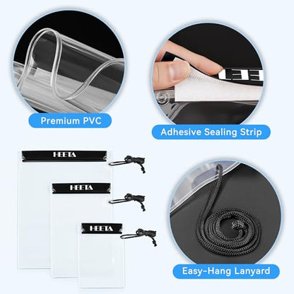 HEETA 5-Pack Clear Waterproof Dry Bag Pouch Document Holder for Phone Maps | Water Tight Case for Camera Document, Screen Touchable for Boating Kayaking Paddle Board Swimming Beach Waterpark Fishing - color: Black