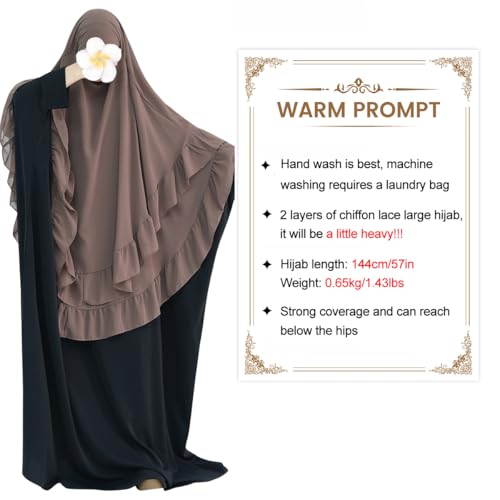 khalat Women's Hijab Chiffon Hijab for Women Muslim 2 Layers Ruffle Lightweight Large Hijab - color: Khaki