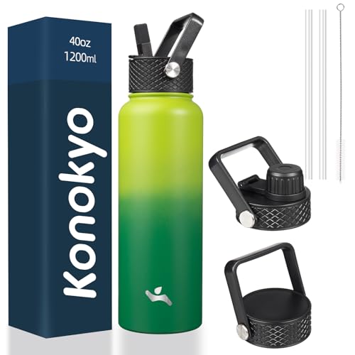 Konokyo 40oz Insulated Water Bottle Stainless Steel Sport Bottles with 3 Lids,Bamboo Grove - color: Bamboo Grove, size: 40 Ounces
