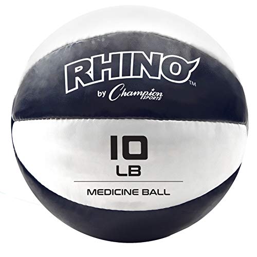 Champion Sports Leather Medicine Balls – Durable Weighted Balls for Strength, Core & Conditioning Training - style: Navy (9-10 lbs)
