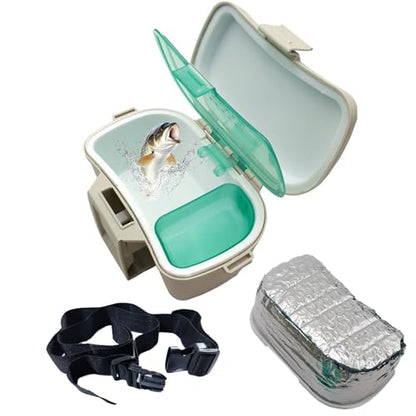 Insulated Fishing Bait Box - Live Bait Cooler for Worms & Nightcrawlers - Waist Mounted Tackle Storage with Adjustable Belt - Portable Bait Bucket for Kayak, Shore & Saltwater Fishing