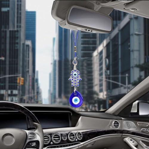 Fatima Hamsa Glass keychain Drop Shape Devil's Eye Pendant Charms Lucky Keyrings Car Ornament