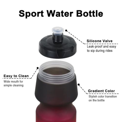 Bicycle Water Bottle 750ml Leakproof Squeeze BPA Free 24oz Bike Mountain Bottles Design for Cycling Riding, Running Outdoor Sports 2 Pack - color: Black/White+Black/Red(2 PC)