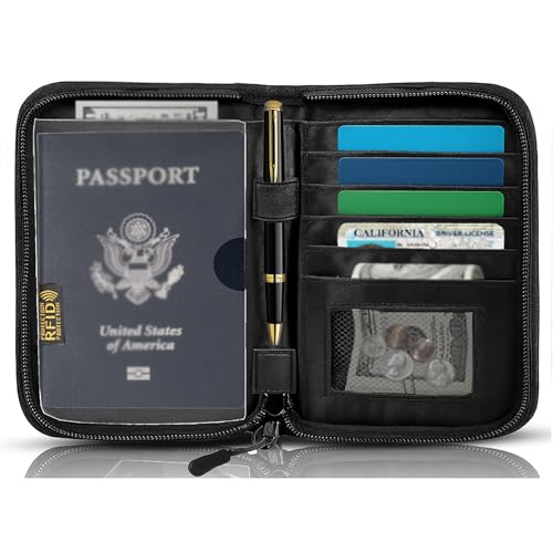 Passport Holder for Travel, RFID Blocking Wallet for Couples Men and Family - color: Black