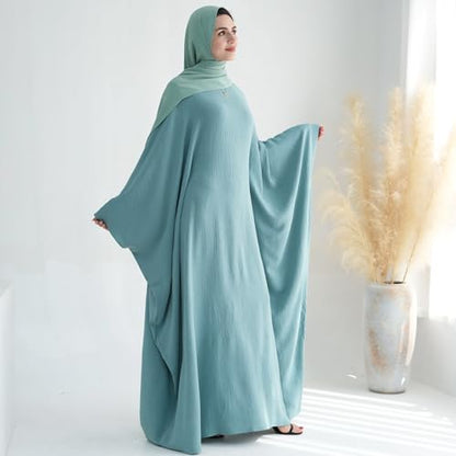 Women Muslim Abaya Dress 1Piece Bat Sleeve Islamic Maxi Robe Fashion Jilbab for Women Eid Kaftan Muslim Robe - color: Mint Greena, size: Medium