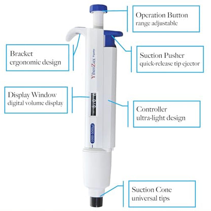High-Precision Adjustable Single Channel Pipettor 1-5 ml for Laboratory | High Accuracy, Manual Variable Volume Micropipette Compatible with Molecular Biology and Cell Culture Research - size: 1-5 ml