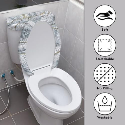 Marble Gold Toilet Lid Covers & Toilet Tank Lid Cover with Elastic Edges Fit Standard Oblong Elongated Toilet Home Decoration - color: Marble Gold