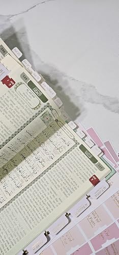 Al Bayan Quran Tabs - 114 Surah + 6 Blank +30 Juz Tabs - Premium Vinyl with Gold Foil Lettering - Laminated Quran Indexing System with Alignment Guide (Pastels - English) - color: Pastels - English